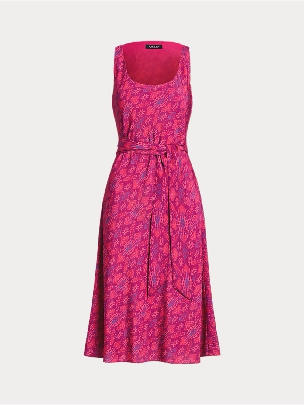 Ralph Lauren Geo-Print Belted Crepe Midi Dress in size 14 - Picture 2 of 16